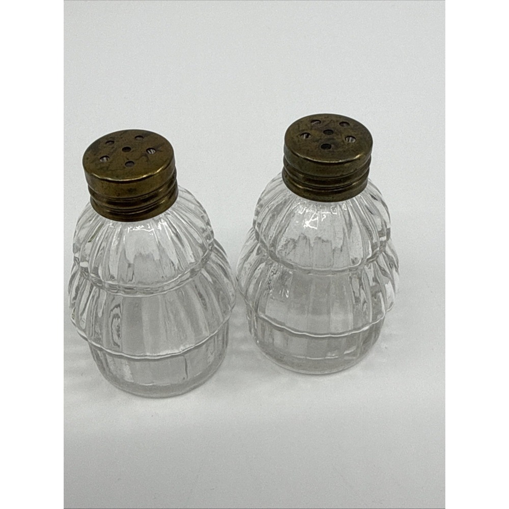 Vintage Draped Clear Glass Design Salt & Pepper Shakers Layered 2" Tall Mini